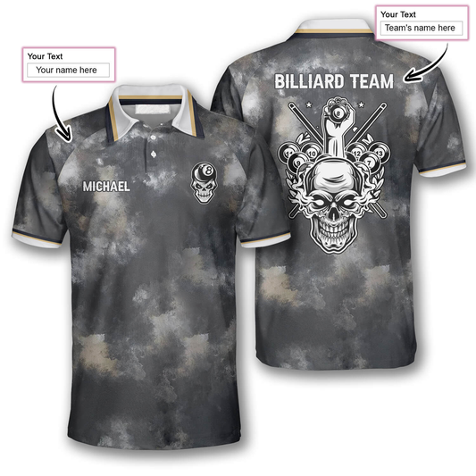Maxcorners Faded Skull  Billiard Shirts for Unisex Personalized Name Shirt
