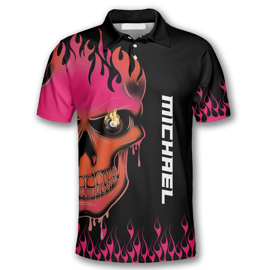 Maxcorners Fire Skull Billiard Personalized Name Shirt