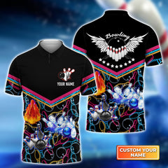 Maxcorners Bowling Strike Abstract Colorful Customized Name All Over Printed Shirt