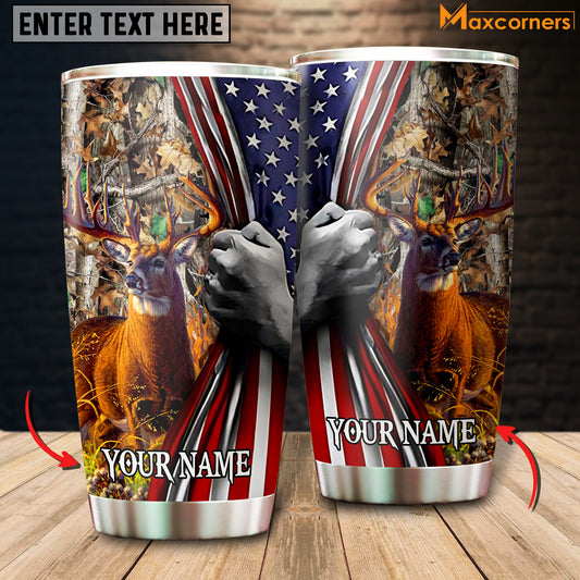 Maxcorners Florapunk Flag Pull Deer Hunting Personalized Name Tumbler Multicolor