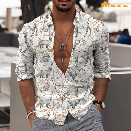 Maxcorners Deer Casual Shirt White