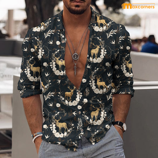 Maxcorners Deer Casual Shirt Black