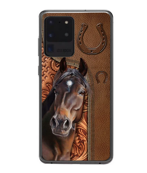 Horse Love Leather Pattern Personalized Phone Case - Samsung