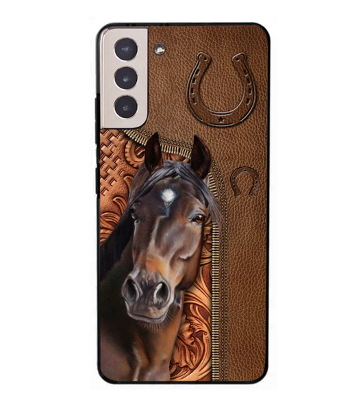 Horse Love Leather Pattern Personalized Phone Case - Samsung