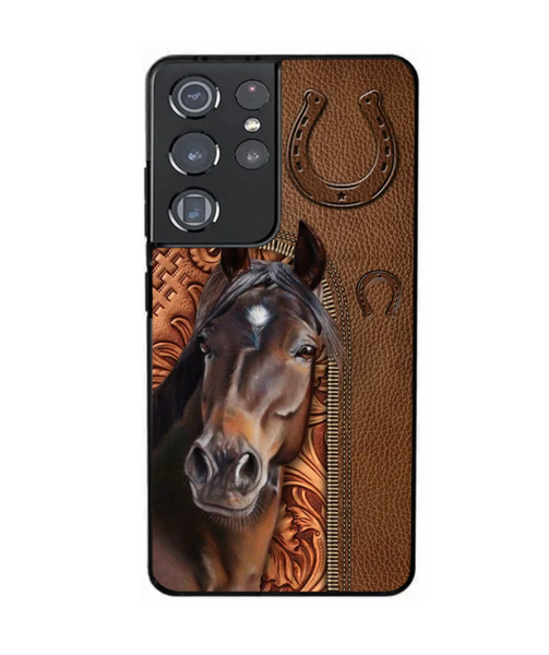 Horse Love Leather Pattern Personalized Phone Case - Samsung