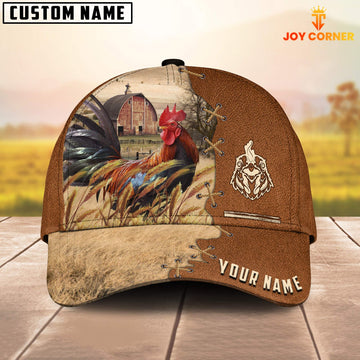 Maxcorners Rooster Custom Name Brown Leather Pattern Cap