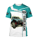 Maxcorners Jeep Car 3D Cyan Personalized Name Hoodie