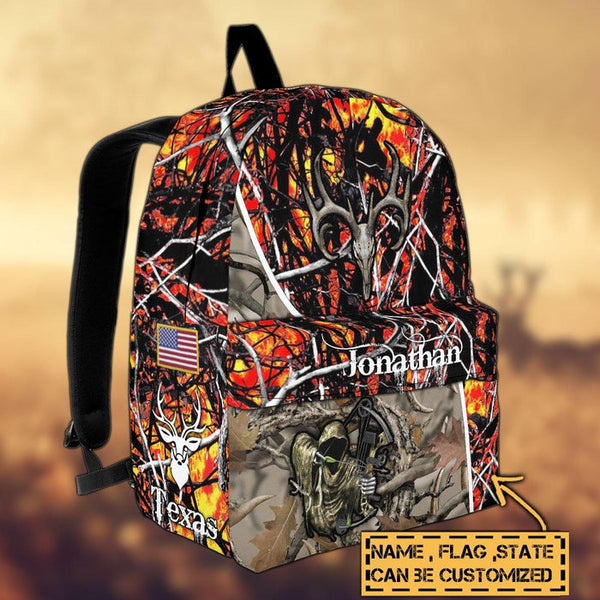 Maxcorners Deer Hunting Name State & Flag Personalized Backpack