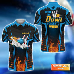 Maxcorners The Blue Bowling Ball Crashing The Pins Purple Pattern Personalized Name 3D Shirt