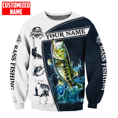 Maxcorners Custom Name Bass Jumping Art Blue Leather Cover Fishing