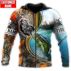 Maxcorners Custom Name Bass Fishing Line Orange Camo Shirt