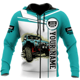 Maxcorners Jeep Car 3D Cyan Personalized Name Hoodie