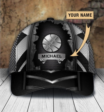 Maxcorners Basketball Sliver Black Personalized Name All Over Printed Cap