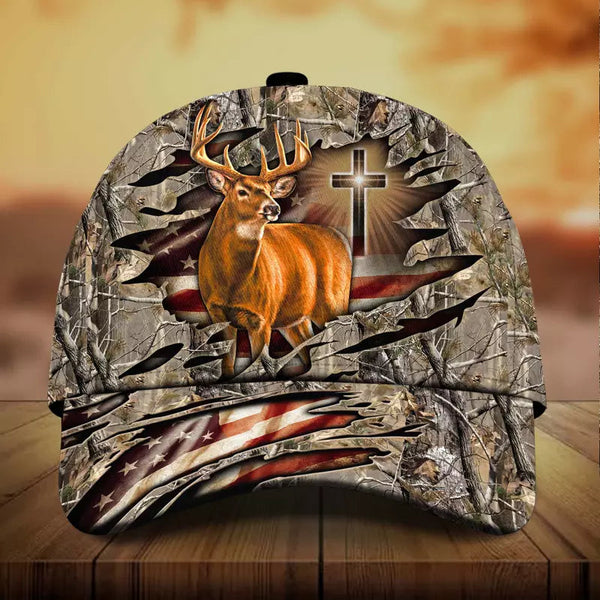 Maxcorners Premium Cross And Deer 3D Personalized Multicolor Cap
