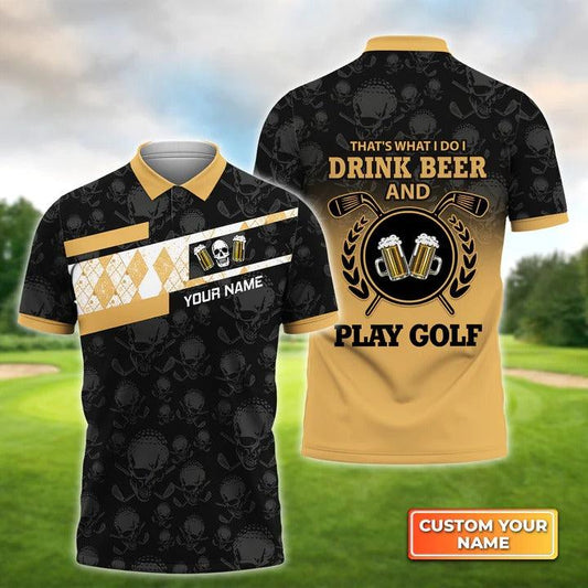 Max Corners Skull I Drink Beer And Play Golf 3D Custom Polo Shirt