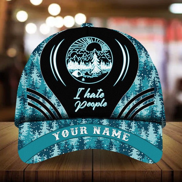 Max Corners I Hate People Camping Art Pine tree pattern 7 Custom 3D Cap