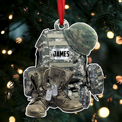 Maxcorners Military Uniform - Soldier Backpack, Boot & Hat - Personalized Ornament