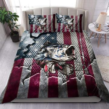 Maxcorners American Flag Fishing Bedding Set