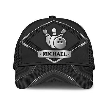 Maxcorners Bowling Black Personalized Name 3D Cap