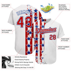 Custom White Red-Royal 3D American Flag Authentic Baseball Jersey