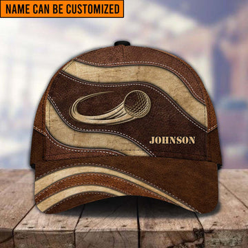 Maxcorners Golf Ball Is Flying Brown Leather Classic Customized Name All Over Printed Cap