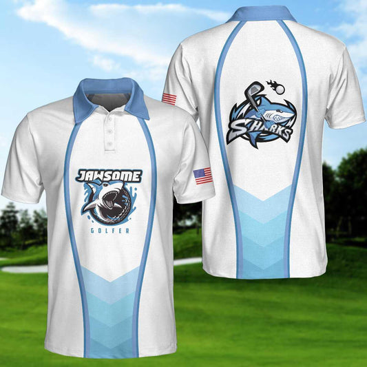Max Corners American Flag Shark, Jawsome Golfer 3D Custom Polo Shirt