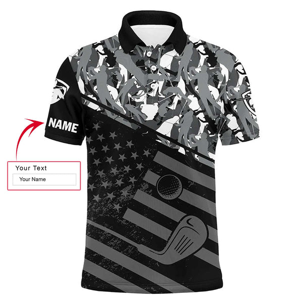Max Corners Black American Flag Patriotic Camo Pattern 2 3D Custom Polo Shirt
