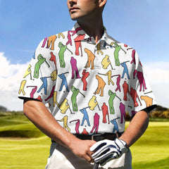 Max Corners Colorful Male Golfer White Silhouette 3D Custom Polo Shirt