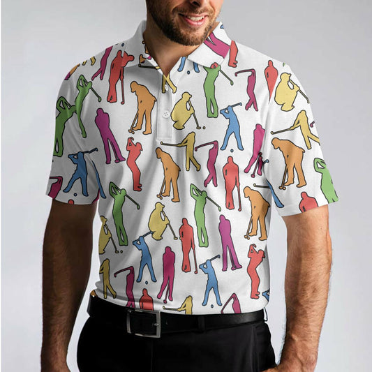 Max Corners Colorful Male Golfer White Silhouette 3D Custom Polo Shirt