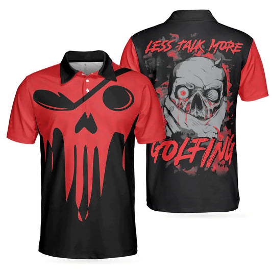 Max Corners Scary Skull Less Talk More Golfing Shirt Black And Red Men Golf 3D Custom Polo Shirt