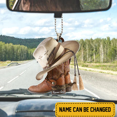 Personalized Cowboy Boots And Hat Flat Acrylic Car Ornament