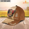 Maxcorners Rooster Custom Name Brown Leather Pattern Cap