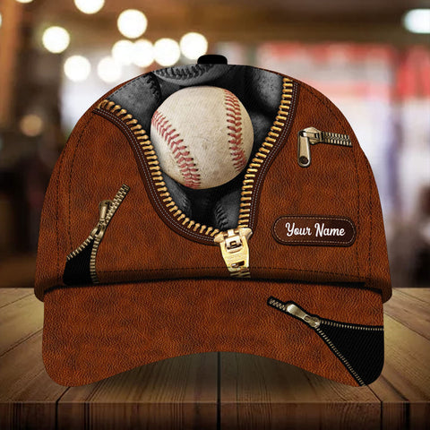 Max Corners Baseball Leather Zip Pattern Custom 3D Cap