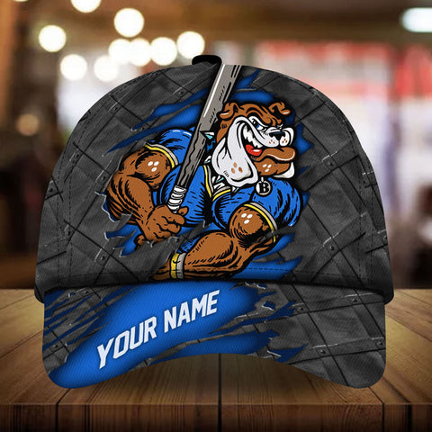 Max Corners Blue Bulldog Cracked Baseball Steel Pattern Custom 3D Cap