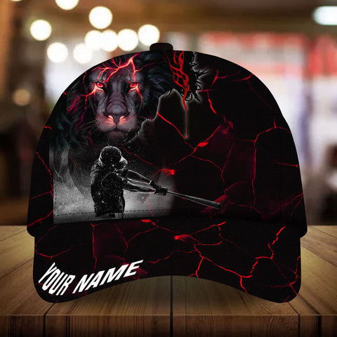 Max Corners Red Baseball Lion Flash Custom 3D Cap