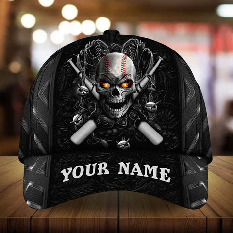 Max Corners Grey Baseball Skull Custom 3D Cap