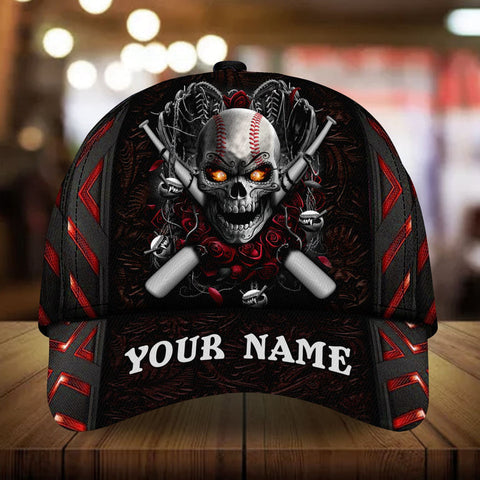 Max Corners Red Baseball Skull Custom 3D Cap