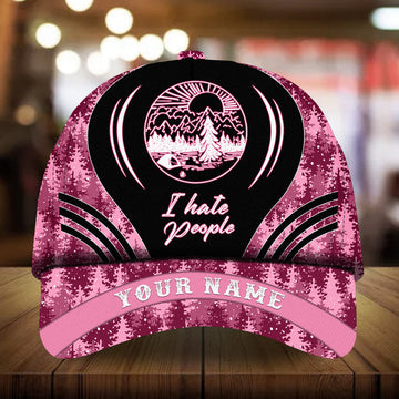 Max Corners I Hate People Camping Art Pine tree pattern 3 Custom 3D Cap