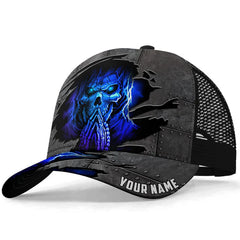 Maxcorners Custom Name Lava Skull Putting Hands Together Cap