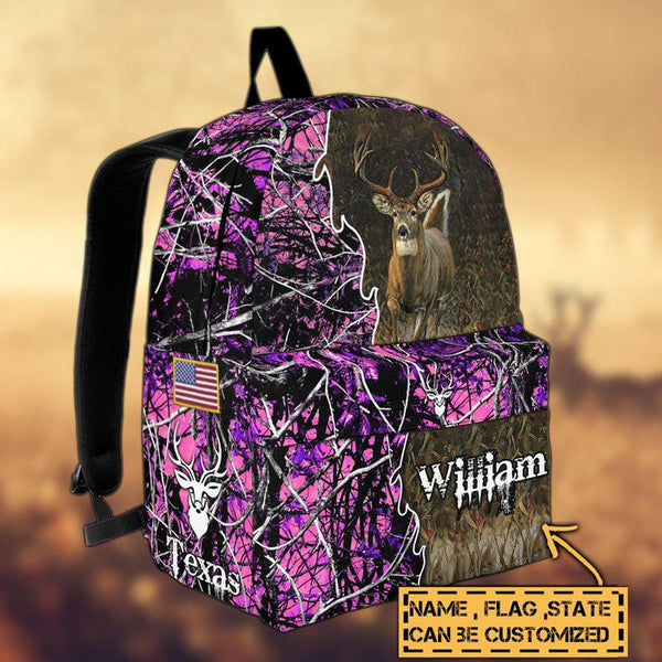 Maxcorners Deer Hunting Name State & Flag Personalized Backpack