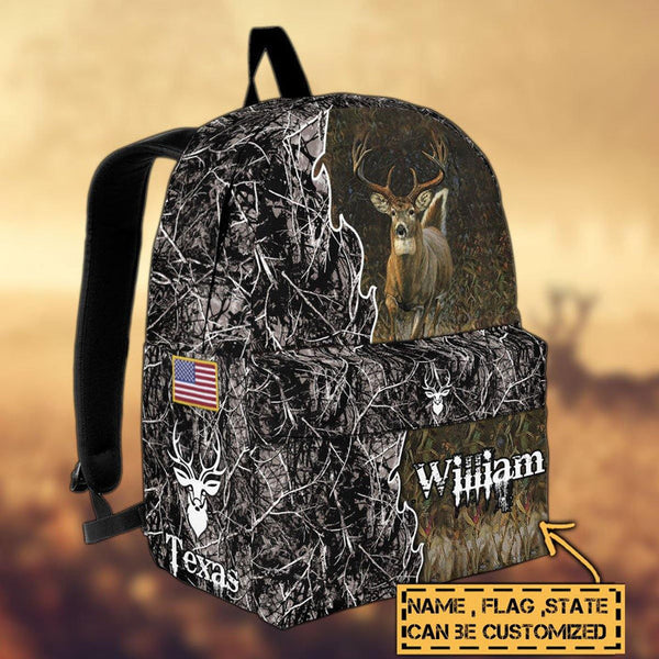 Maxcorners Deer Hunting Name State & Flag Personalized Backpack