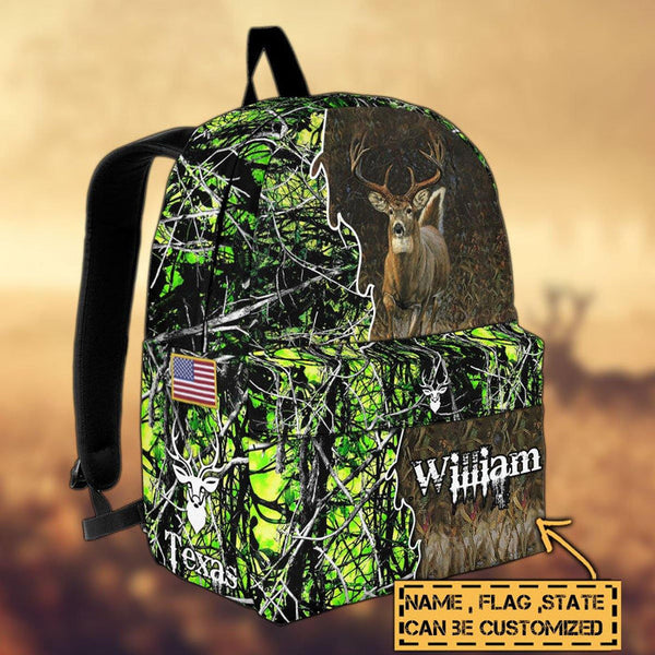 Maxcorners Deer Hunting Name State & Flag Personalized Backpack