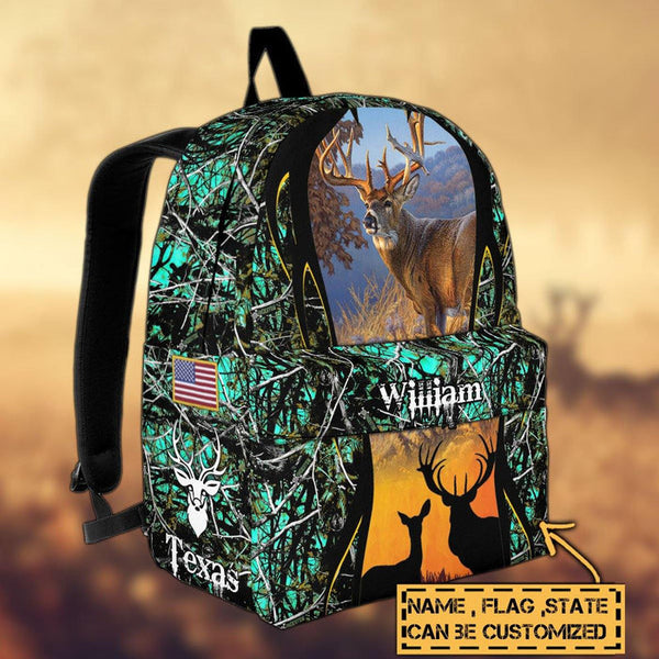 Maxcorners Deer Hunting Name State & Flag Personalized Backpack