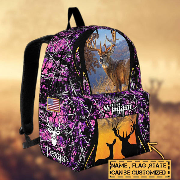 Maxcorners Deer Hunting Name State & Flag Personalized Backpack