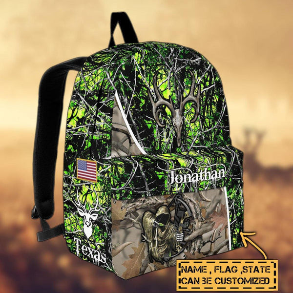 Maxcorners Deer Hunting Name State & Flag Personalized Backpack