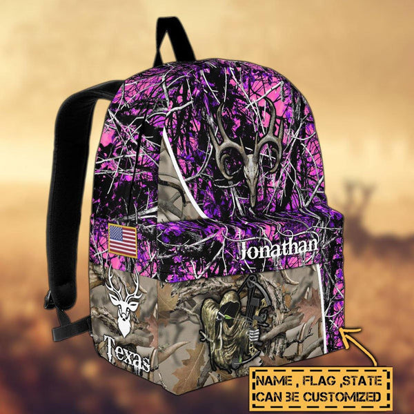 Maxcorners Deer Hunting Name State & Flag Personalized Backpack