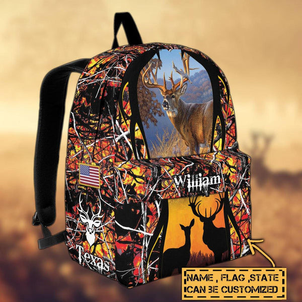 Maxcorners Deer Hunting Name State & Flag Personalized Backpack