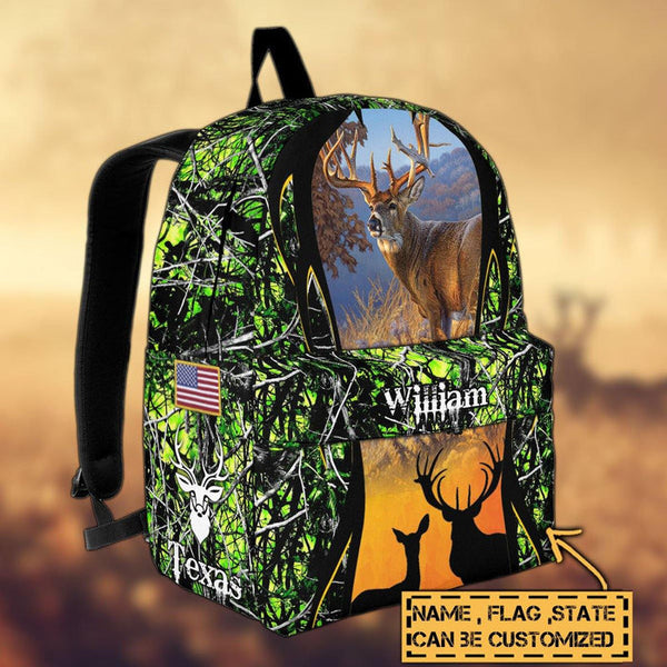 Maxcorners Deer Hunting Name State & Flag Personalized Backpack