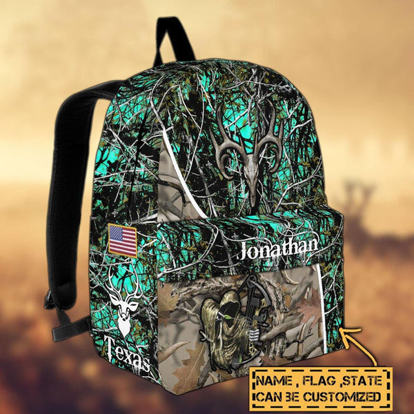 Maxcorners Deer Hunting Name State & Flag Personalized Backpack
