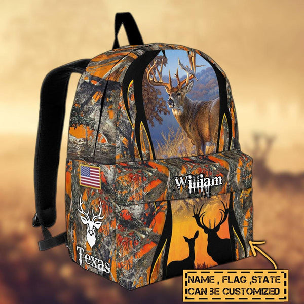 Maxcorners Deer Hunting Name State & Flag Personalized Backpack
